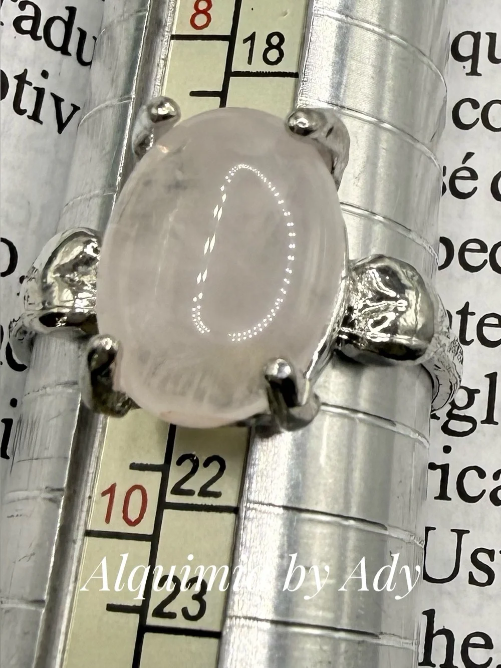 Pink Quartz Rhodium Silver Ring – 20mm Oval Stone, Tarnish-Resistant